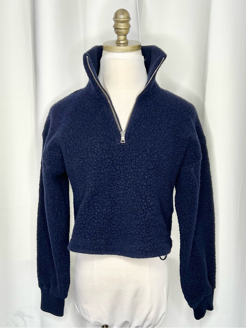 BABATON NAVY BLUE CROPPED SHERPA FLEECE HALF ZIP PULLOVER SIZE XXS